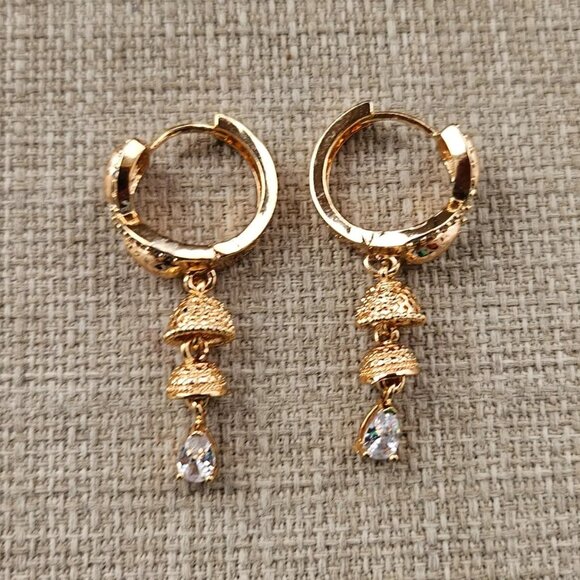 Fashion Earrings Rose Gold Tone Drop Down Jhumka Style ear Jewelry - Picture 3 of 11